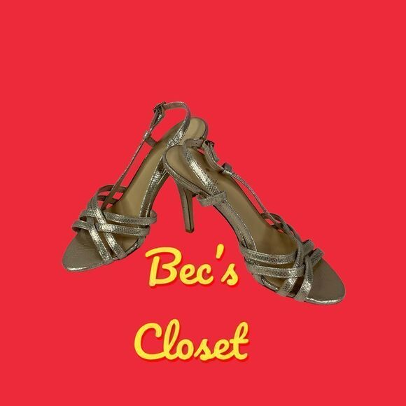 Kate Spade Metalic Gold Sexy Strappy Open Toe Stilettos Size 10M - Picture 9 of 9